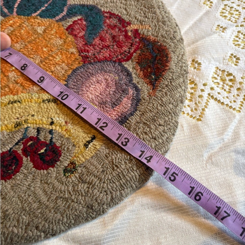 Vintage Fruit Patterned Hooked Round Rug - Picture 5 of 5
